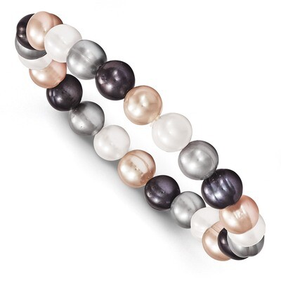 8-9mm Cultured White Platinum Peach Black Pearl Stretch Bracele Sterling Silver QH4649, MPN: QH4649…
