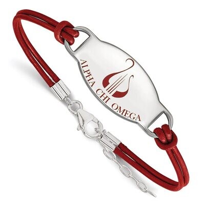 Alpha Chi Omega Enameled Oval Leather Bracelet Sterling Silver SS018ACO-7, MPN: SS018ACO-7, 8867746…