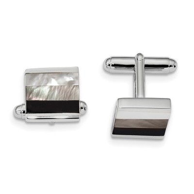 Onyx and White Grey Mother of Pearl Cufflinks Sterling Silver Rhodium-plated QQ604, MPN: QQ604, 883…