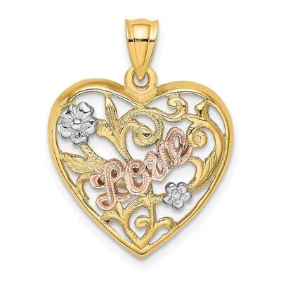 Rhodium Love Heart Charm 14k Two-tone Gold K1671, MPN: K1671,