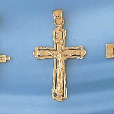 Dazzlers Jewelry Jesus Christ on Cross Pendant Necklace Charm Bracelet in Yellow, White or Rose Gol…