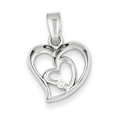 Open Double Heart Pendant Sterling Silver Rhodium-plated Diamond QC7435, MPN: QC7435, 886774759814