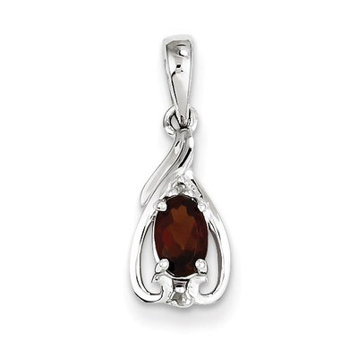 Garnet Oval Pendant Sterling Silver Rhodium-plated Diamond QP2982GA, MPN: QP2982GA, 883957497280