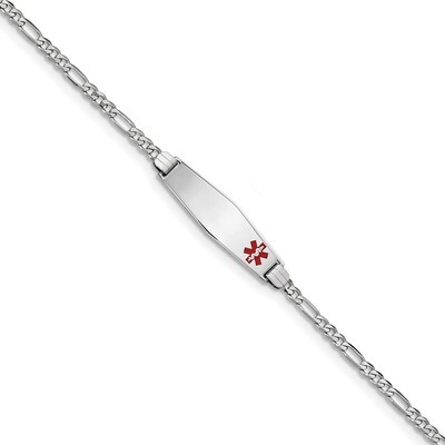 7 Inch Medical Soft Diamond Shape Red Enamel Figaro Link ID Bracelet 14k white Gold XM584FCW-7, MPN…