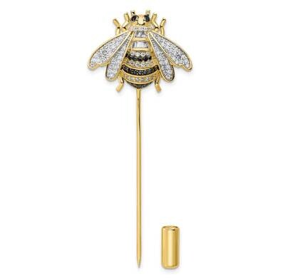 Gold Tone Black and Clear CZ Diamond Bumblebee Pin Sterling Silver Rhodium-Plated QP5425, MPN: QP54…