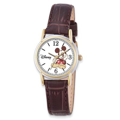 Disney Brown Leather Strap Mickey Mouse Watch Adult Size XWA4388, MPN: XWA4388, 843231067684