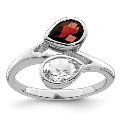 Garnet &amp; White Topaz Bypass Ring Sterling Silver Rhodium-Plated Polished QR7420GA, MPN: QR7420GA,