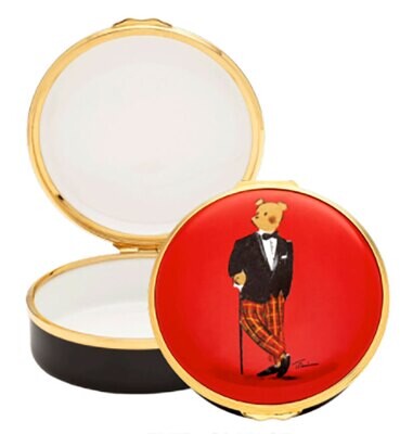 Halcyon Days Hal the Bear Red Large Round Enamel Box ENHAC0651GE, MPN: ENHAC0651GE, 5056327802808