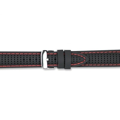 18mm Black with Red Ventilated Silicone Silver-tone Buckle Watch Band  BAW401-18, MPN: BAW401-18,