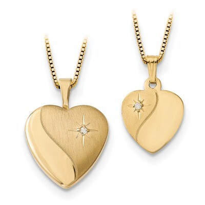 16mm Diamond Heart Locket &amp; Gold Plated SS 12mm Pendant 14k Gold XL682SET
