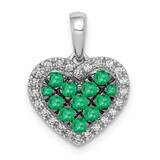 Rhodium Plated Diamond &amp; Emerald Heart Pendant 14k White Gold PM5268-EM-013-WA, MPN: PM5268-EM-013-…