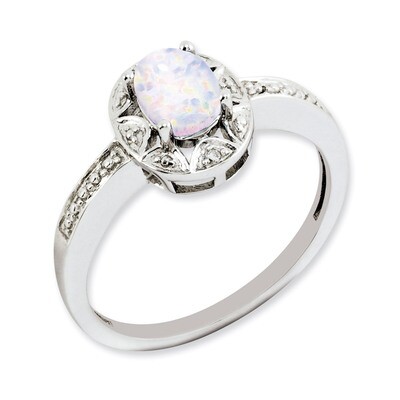 October Created Opal Ring Sterling Silver Diamond QBR10OCT, MPN: QBR10OCT, 886774188133