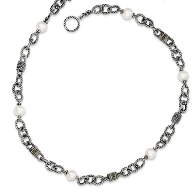 7.5-8mm Cultured Pearl 18.5 IN Necklace Sterling Silver &amp; 14k Gold QTC423, MPN: QTC423, 883957503967