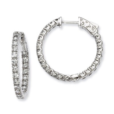 Diamond In and Out Hinged Hoop Earrings Sterling Silver Rhodium-plated QE7953, MPN: QE7953, 8867747…