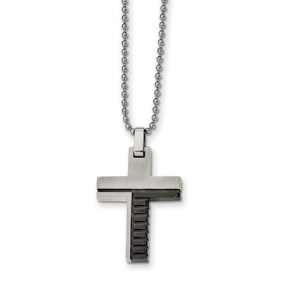 Black IP-plated Cross Necklace Stainless Steel Brushed and Polished SRN2285-22 by Chisel, MPN: SRN2…