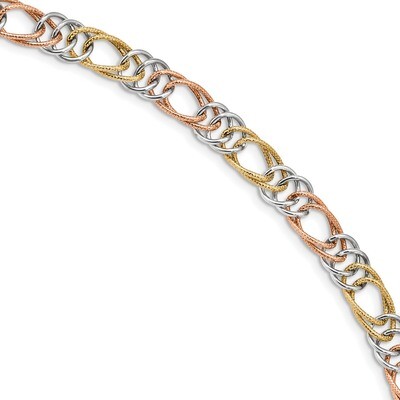 7.25 Inch Polished/Textured Fancy Double Link Bracelet 14k Tri-Color Gold SF2349-7.25, MPN: SF2349-…