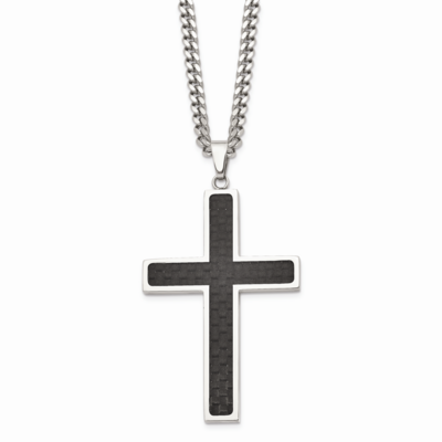 Black Carbon Fiber Cross 24 Inch Necklace Stainless Steel Polished SRN120-24 by Chisel, MPN: SRN120…