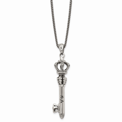Antiqued Crown Key Necklace Stainless Steel Polished SRN1716-20 by Chisel, MPN: SRN1716-20, 1911013…