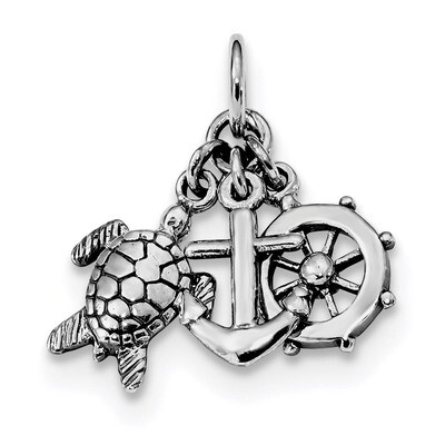Antiqued Turtle Anchor &amp; Wheel Charm Sterling Silver Rhodium-plated QC9258, MPN: QC9258, 8867741008…
