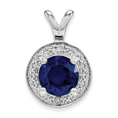 September Created Sapphire Pendant Sterling Silver Diamond QBPD11SEP, MPN: QBPD11SEP, 886774187631