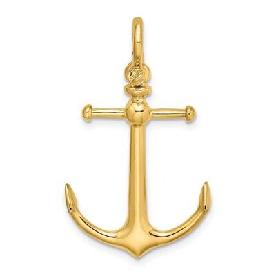 Anchor with Shackle Bail Charm 14k Gold 3-D K7974, MPN: K7974, 637218185375
