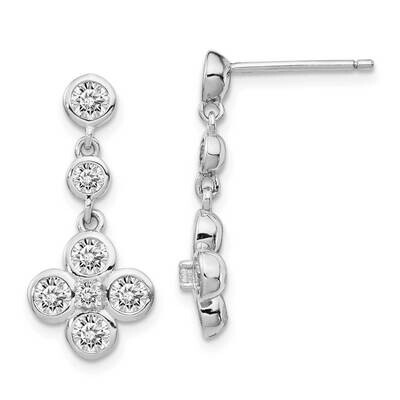 Polished CZ Diamond Post Dangle Earrings Sterling Silver Rhodium Plated QE14402, MPN: QE14402, 8867…