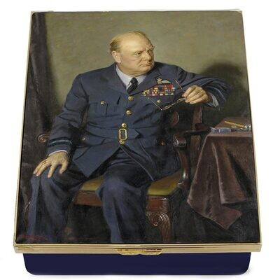 Halcyon Days Churchill Portrait by Chandor Leather Lined Enamel Box LE100 ENCHU1114G, MPN: ENCHU111…
