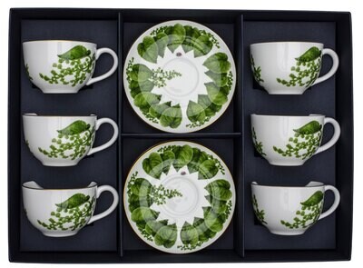 Halcyon Days Al Fresco Teacup &amp; Saucer Boxed Set of 6 BCALF01T6G, MPN: BCALF01T6G,