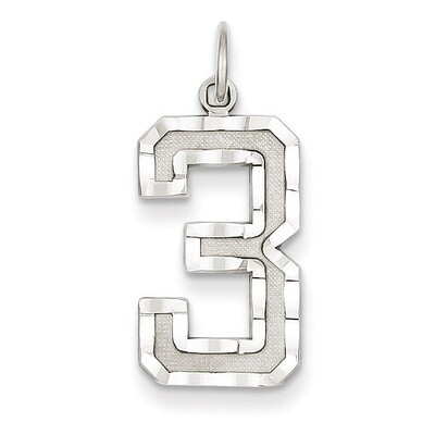 Casted Large Diamond Cut Number 3 Charm 14k White Gold WLN03, MPN: WLN03, 886774120799