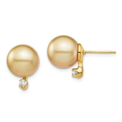 9-10mm Golden Saltwater Cultured South Sea Pearl .10ct Dia Earrings 14k Gold XF747E, MPN: XF747E, 8…