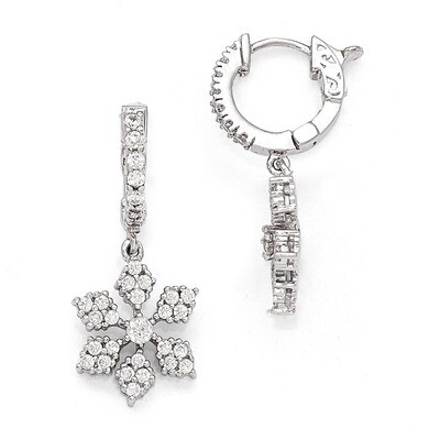 CZ Hinged Hoop Dangle Snowflake Earrings Sterling Silver Rhodium-plated QE11281, MPN: QE11281, 8867…