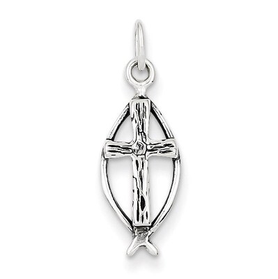 Ichthus Fish Cross Charm Antiqued Sterling Silver QC4428, MPN: QC4428, 883957910970