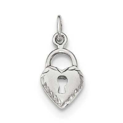 Diamond-cut Heart Lock Charm Sterling Silver Polished QC8503, MPN: QC8503, 191101358869