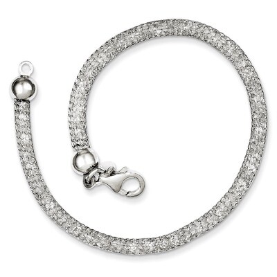 7.5 Inch Mesh &amp; Strass Crystal Bracelet Sterling Silver QH4933-7.5, MPN: QH4933-7.5, 191101276781