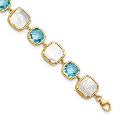 Blue Topaz &amp; Mop with 2 In Extender Bracelet Sterling Silver Gold-Plated QG6225BT-7.5, MPN: QG6225B…