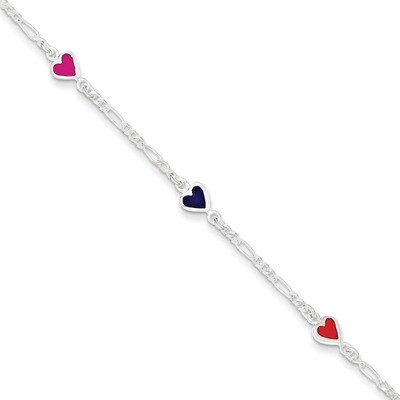 Enamel Multicolored Heart Child&#39;s Bracelet Sterling Silver QG1327-6, MPN: QG1327-6, 883957946788