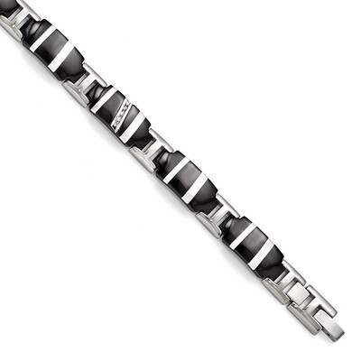 Edward Mirell Black Titanium &amp; Sterling Silver Polished .10 ct. Diamond Bracelet EMB151-8.5 by Edwa…