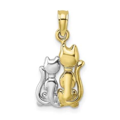 Polished Cat Kitten Charm 10k Gold with Rhodium 10K9413, MPN: 10K9413,