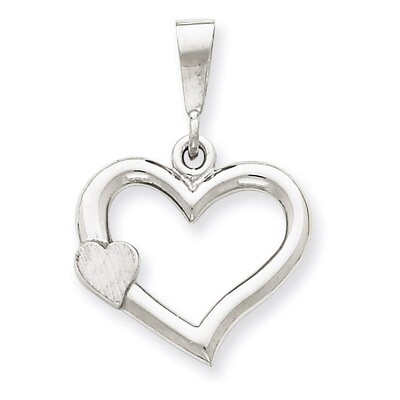 Polished Fancy Heart Pendant 14k White Gold Solid Satin D1053, MPN: D1053, 886774092041
