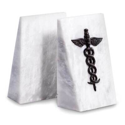 White Marble Bookends with Antique Silver-plated Medical Emblem GM21510, MPN: GM21510, 797140490173