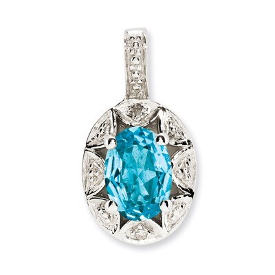 December Blue Topaz Pendant Sterling Silver Diamond QBPD10DEC, MPN: QBPD10DEC, 883957396729