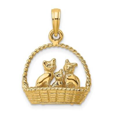 Cats Inside of Basket Charm 14k Gold 3-D K6450, MPN: K6450, 637218184675