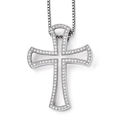 Cross Necklace Sterling Silver &amp; Cubic Zirconia QMP422-18, MPN: QMP422-18, 883957497037