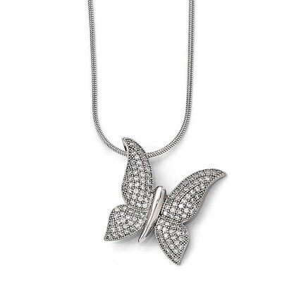Butterfly Necklace Sterling Silver &amp; Cubic Zirconia Polished QMP1165-18, MPN: QMP1165-18, 191101471…