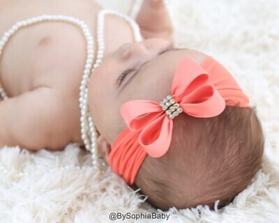 Baby Headband Headwrap Coral Baby Headband Coral Bow Baby Headband Nylon Headband Orange Headband B…