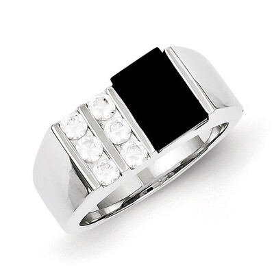 Men&#39;s Synthetic Diamond and Onyx Ring Sterling Silver QR1276-10, MPN: QR1276-10, 883957179780