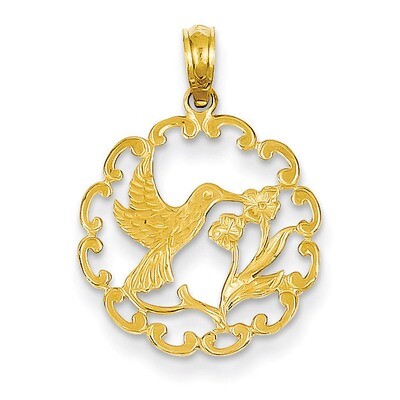 Hummingbird with Flower in Frame Pendant 14k Gold D4195, MPN: D4195, 637218000753