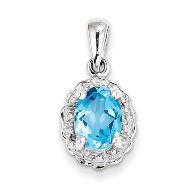 Light Swiss Blue Topaz Oval Pendant Sterling Silver Rhodium-plated Diamond QP2971BT, MPN: QP2971BT,…