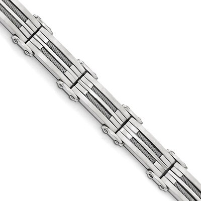 Brushed and Polished Wire Bracelet - Stainless Steel SRB1654-8.5 by Chisel, MPN: SRB1654-8.5, 19110…