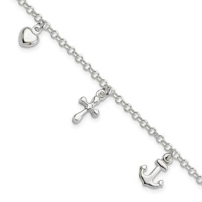Cross, Anchor, Heart Bracelet Sterling Silver QG6048-7.5, MPN: QG6048-7.5, 196904162217